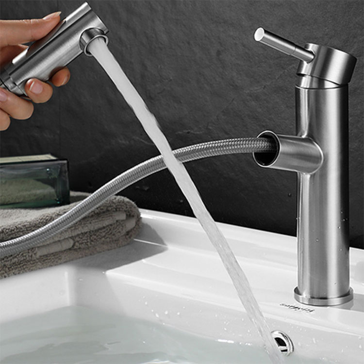 Basin Faucets with Pull Down Sprayer – Modern Chrome Design for Bathroom & Kitchen